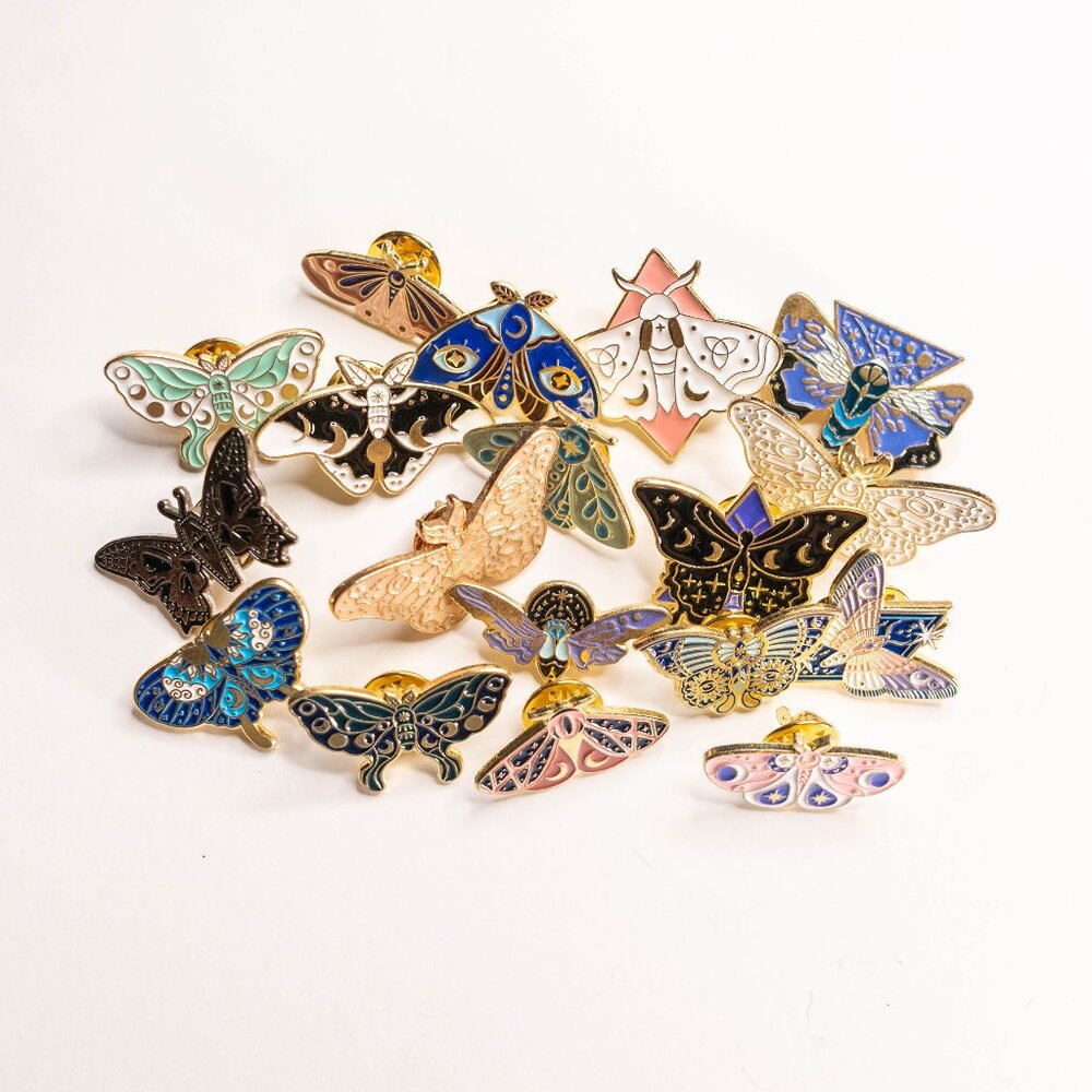 Mystery Moth & Butterfly Enamel Pin Lot – Set of 3 (Random Assortment)